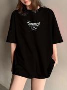 Thousand Baskılı Oversize Bisiklet Yaka T-shirt - Siyah resmi